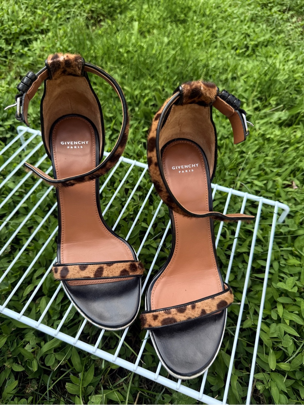 Givenchy Leopard-Print Ankle-Strap Heels in Black and Brown